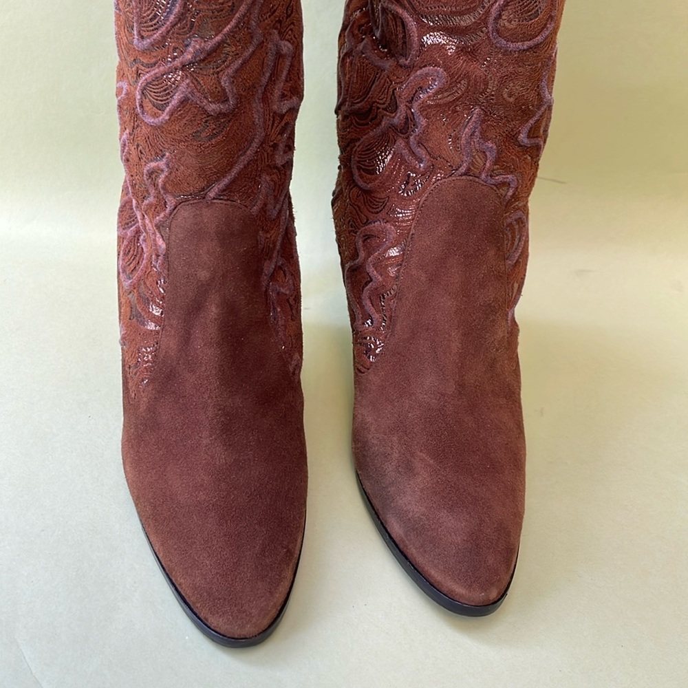 Vintage orange/brown Manolo Blahnik over the knee leather boots in original box - Picture 14 of 17